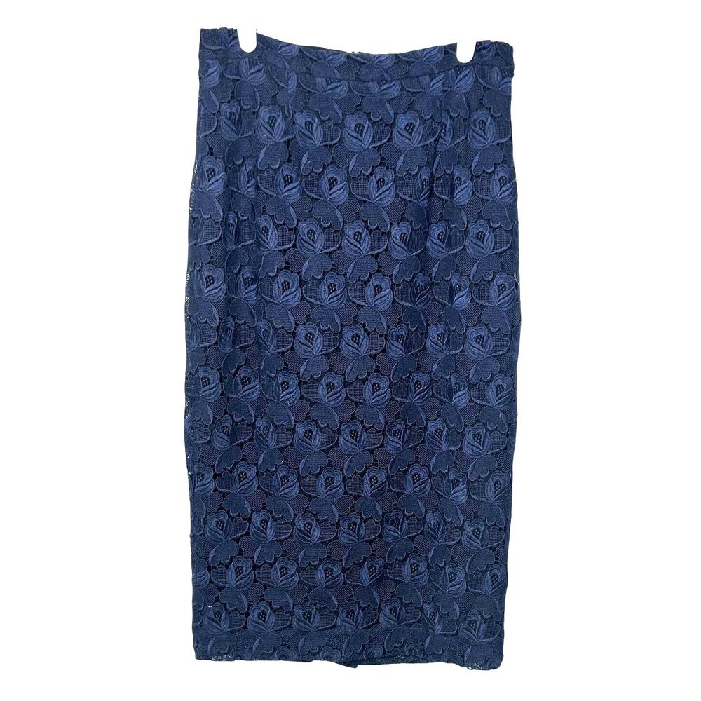 A.L.C. women's midnight blue floral lace silk lined pencil skirt size 4